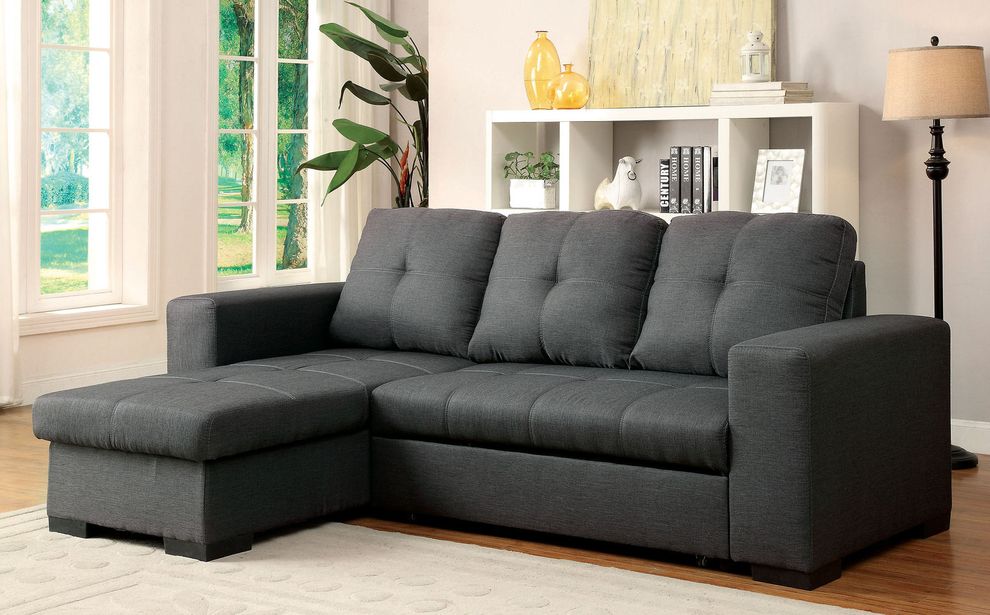 Simple casual reversible sectional sofa in gray fabric by Furniture of America