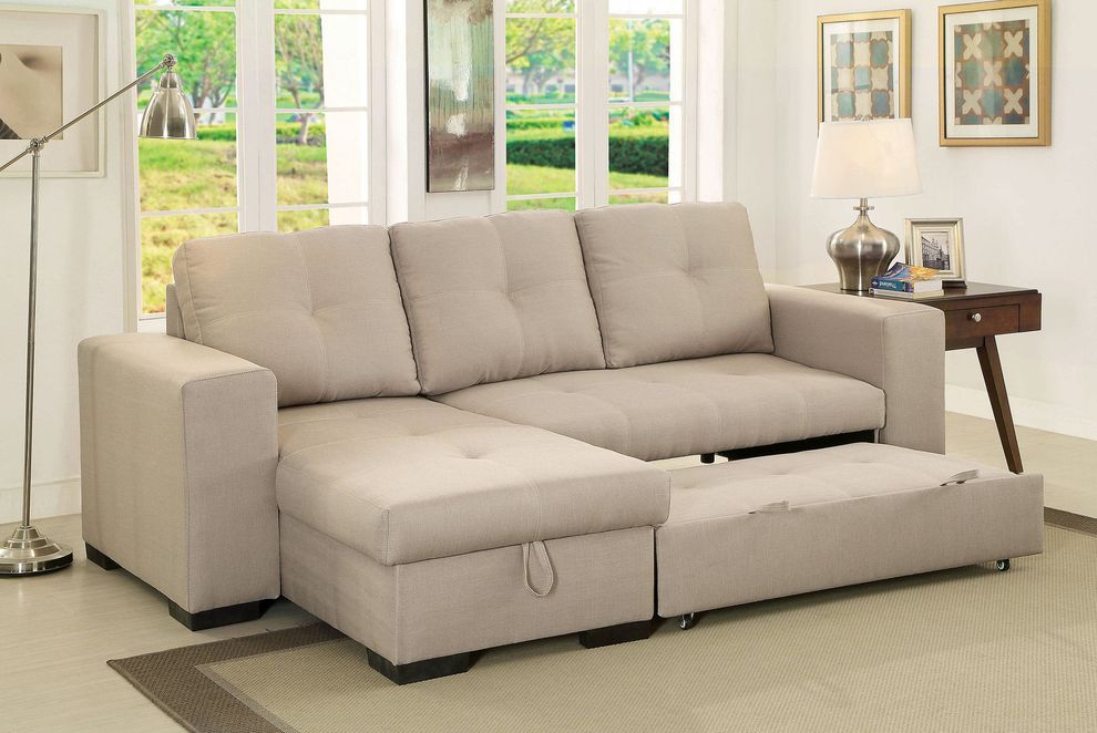 Simple casual reversible sectional sofa in ivory fabric by Furniture of America