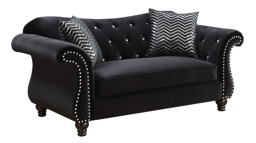 Black fabric glam style tufted loveseat by Furniture of America