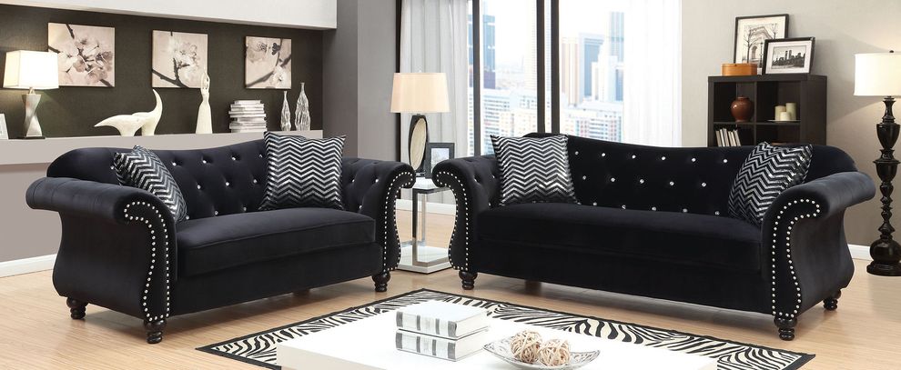 Black fabric glam style tufted sofa by Furniture of America