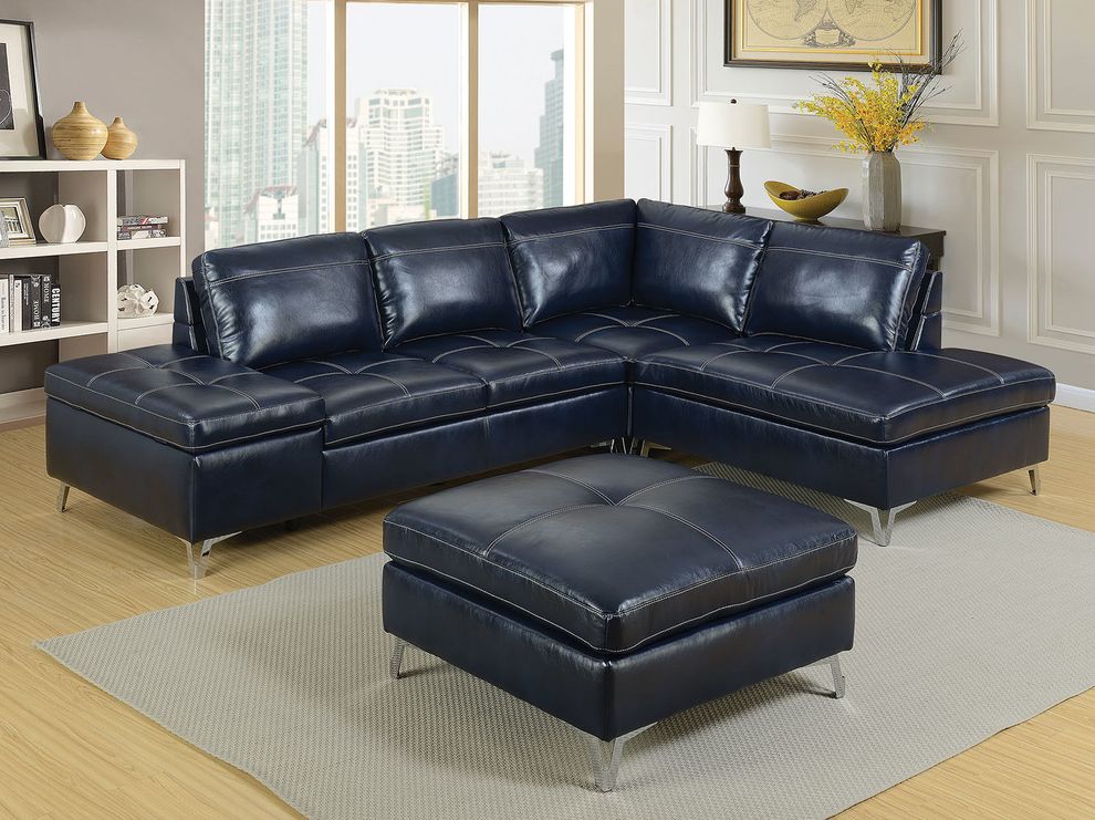 Contemporary blue sectional w/ ottoman set in blue by Furniture of America