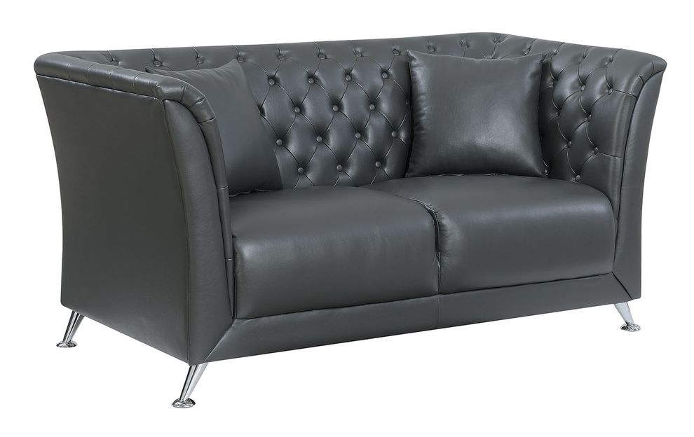 Gray leatherette modern tufted loveseat by Furniture of America