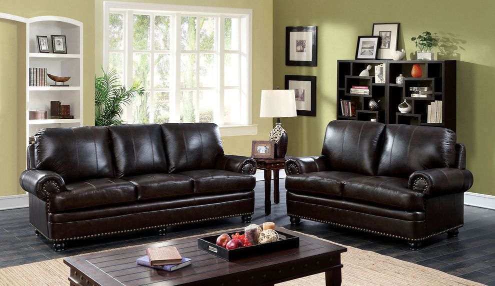 Top grain dark espresso brown sofa by Furniture of America