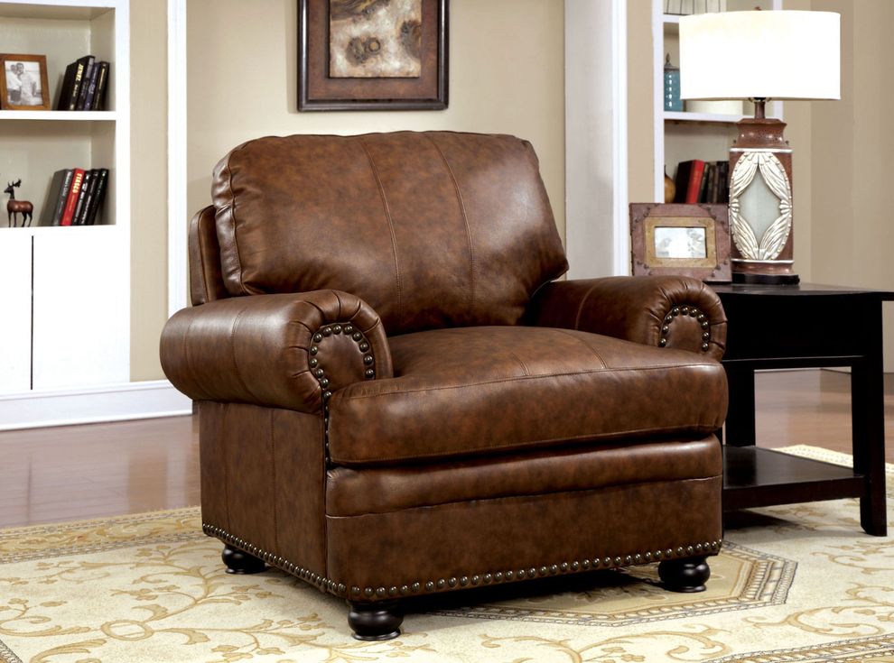 Top grain leather match brown chair by Furniture of America