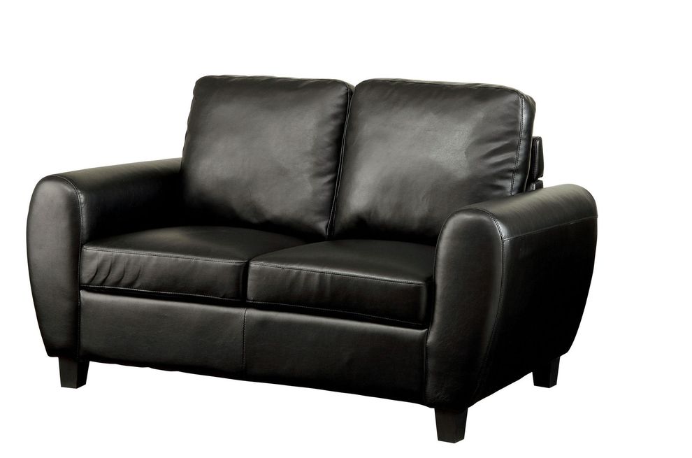 Black leatherette affordable loveseat by Furniture of America