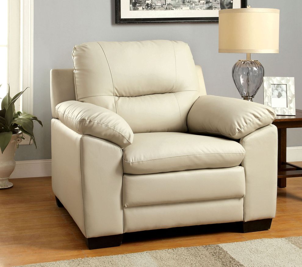 Ivory leatherette casual chair in modern style by Furniture of America