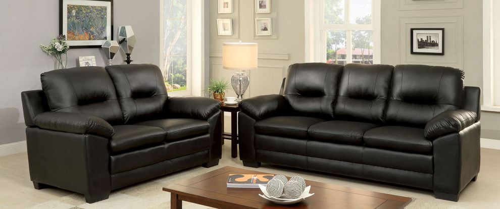Black leatherette casual sofa in modern style by Furniture of America