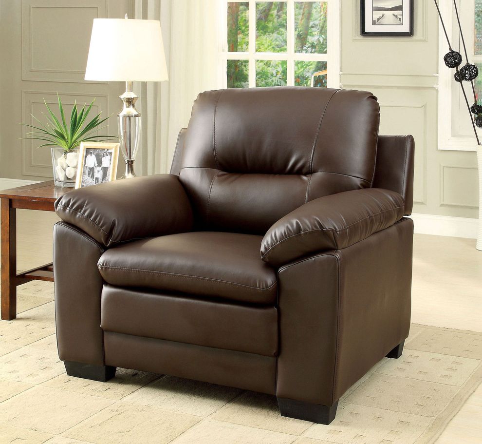 Brown leatherette casual chair in modern style by Furniture of America