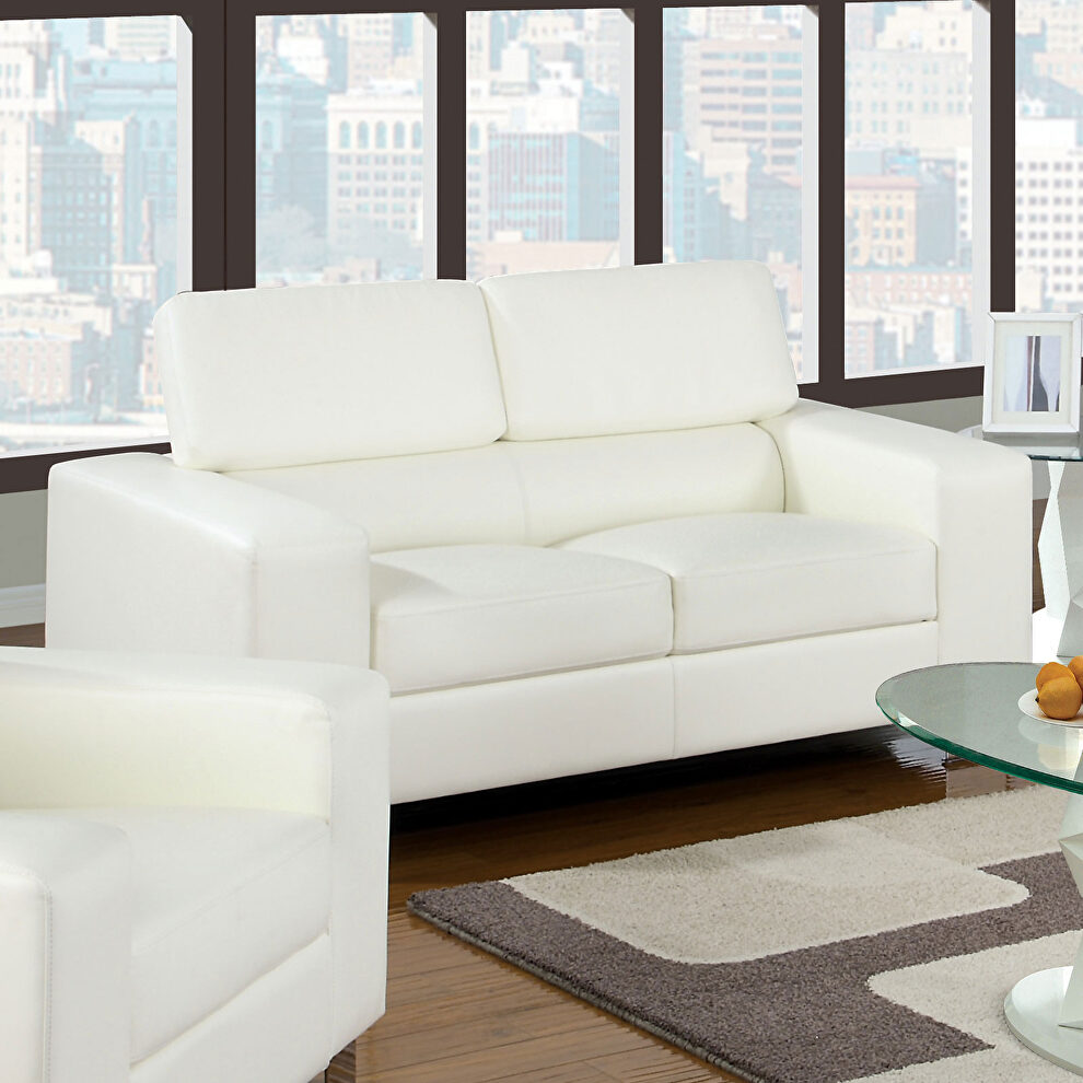 White bonded leather match contemporary loveseat by Furniture of America