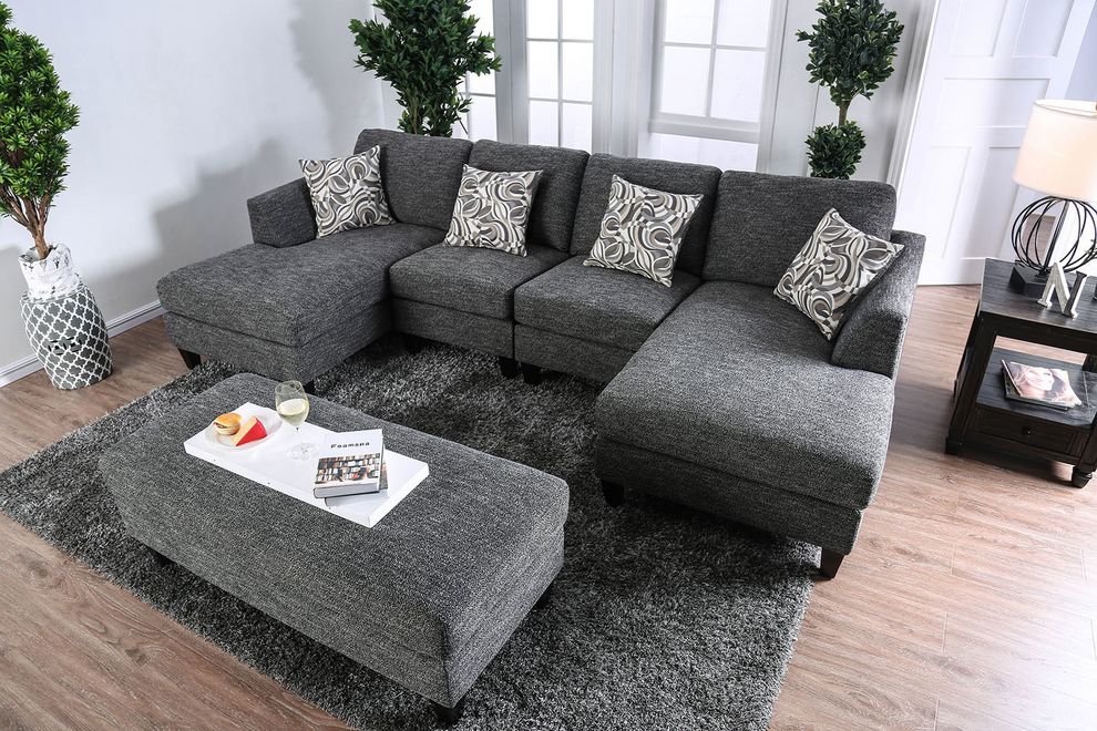 Gray chenille fabric modular 4pcs sectional by Furniture of America