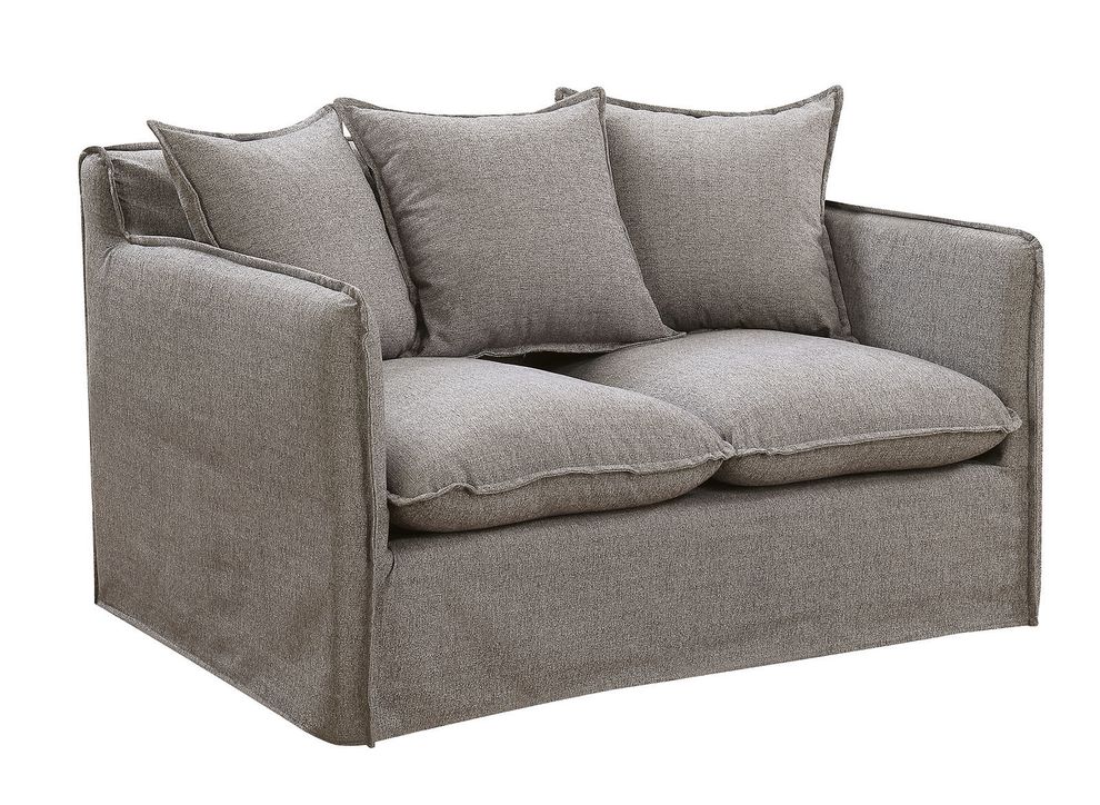 Gray linen-like fabric loose pillows style loveseat by Furniture of America