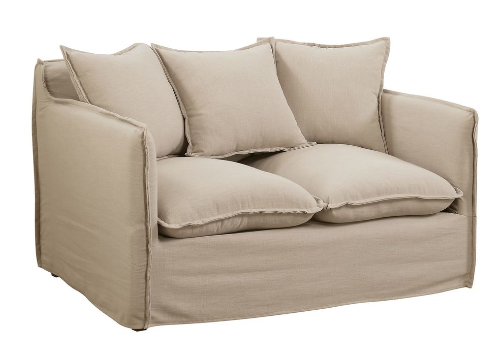 Beige linen-like fabric loose pillows style loveseat by Furniture of America