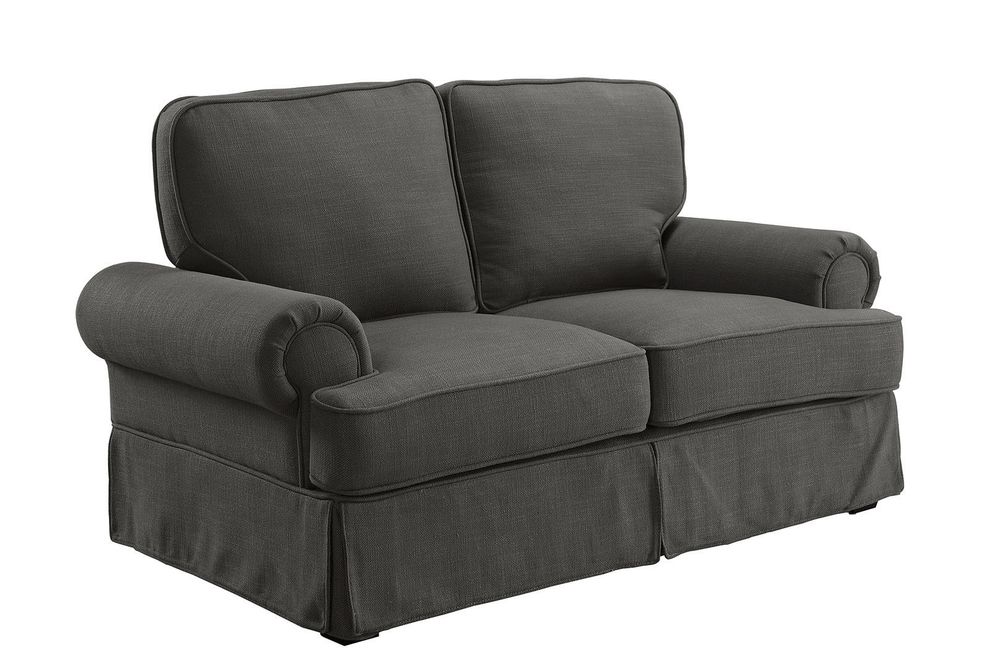 Skirted gray fabric casual style loveseat by Furniture of America
