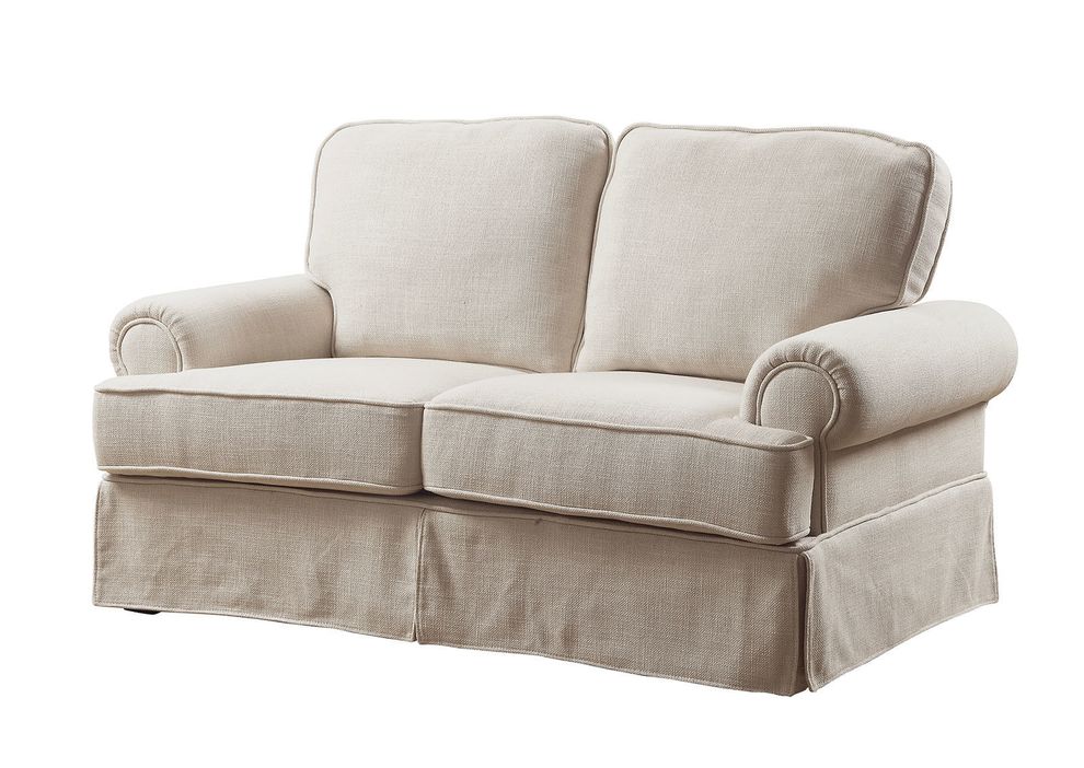 Skirted beige fabric casual style loveseat by Furniture of America