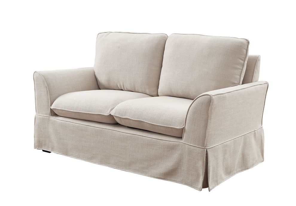 Skirted style transitional loveseat in beige ivory fabric by Furniture of America