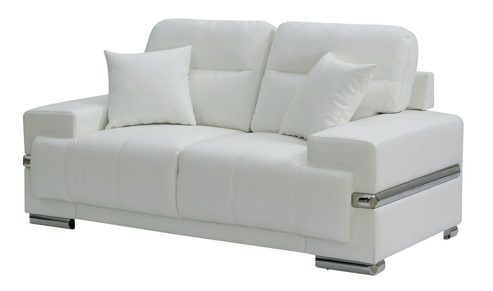 Contemporary white leatherette silver trim loveseat by Furniture of America