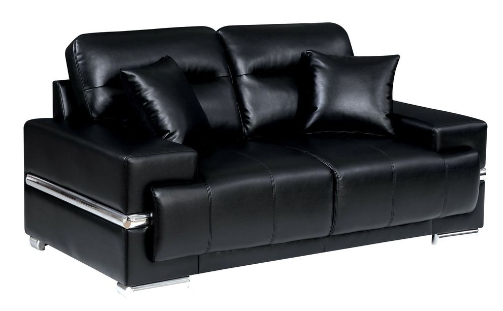 Contemporary black leatherette silver trim loveseat by Furniture of America