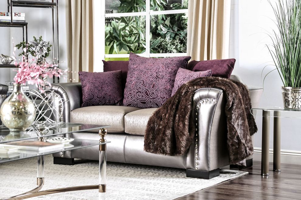 Pewter/purple glam style casual living room loveseat by Furniture of America