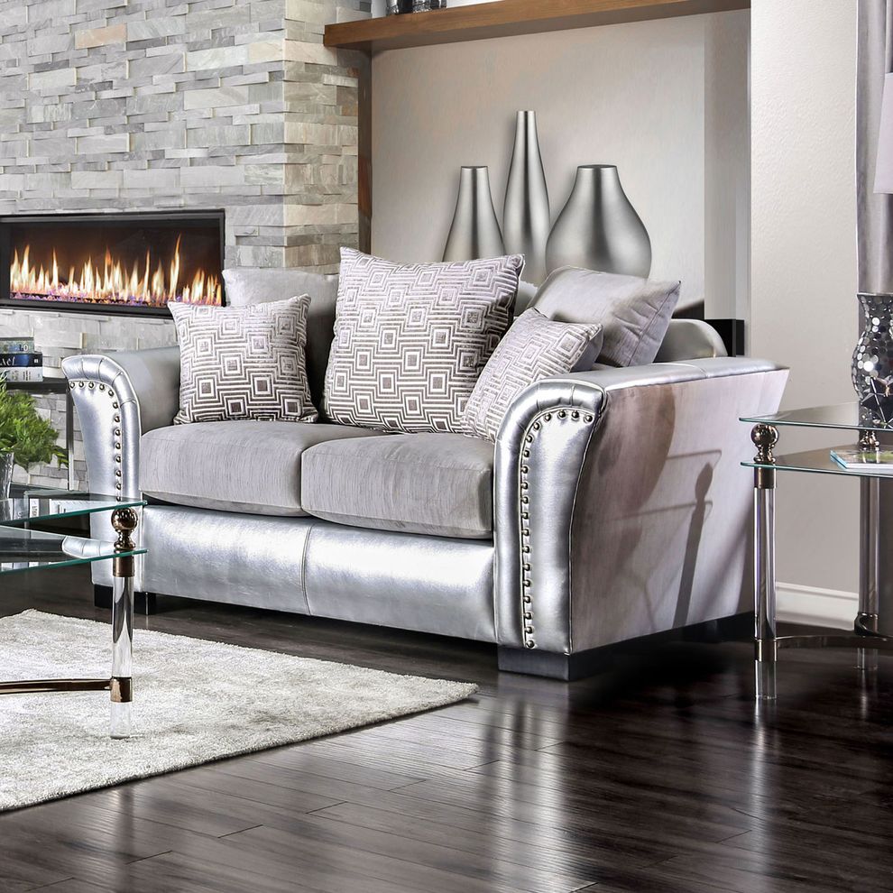 Silver glam style casual living room sofa by Furniture of America