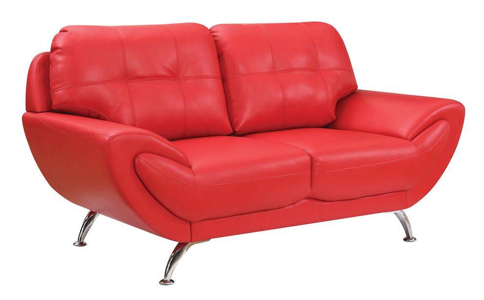 Red leatherette contemporary style loveseat by Furniture of America