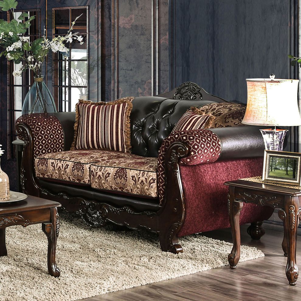 Burgundy/Dark Brown Traditional Love Seat by Furniture of America