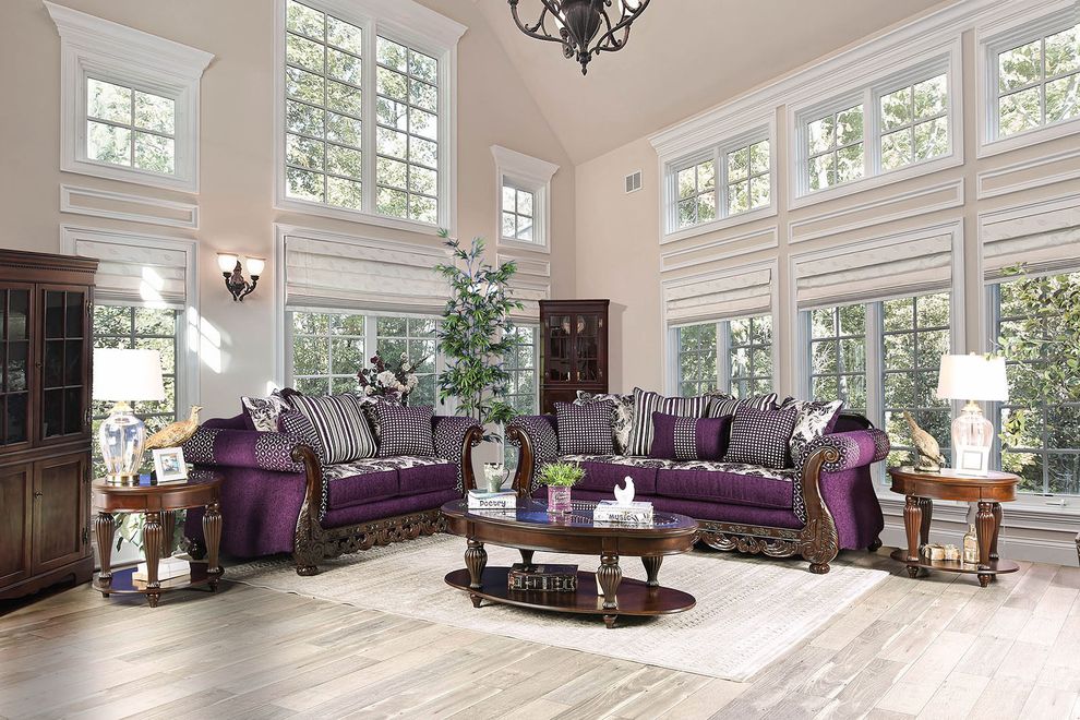 Purple premium fabric transitional style sofa by Furniture of America