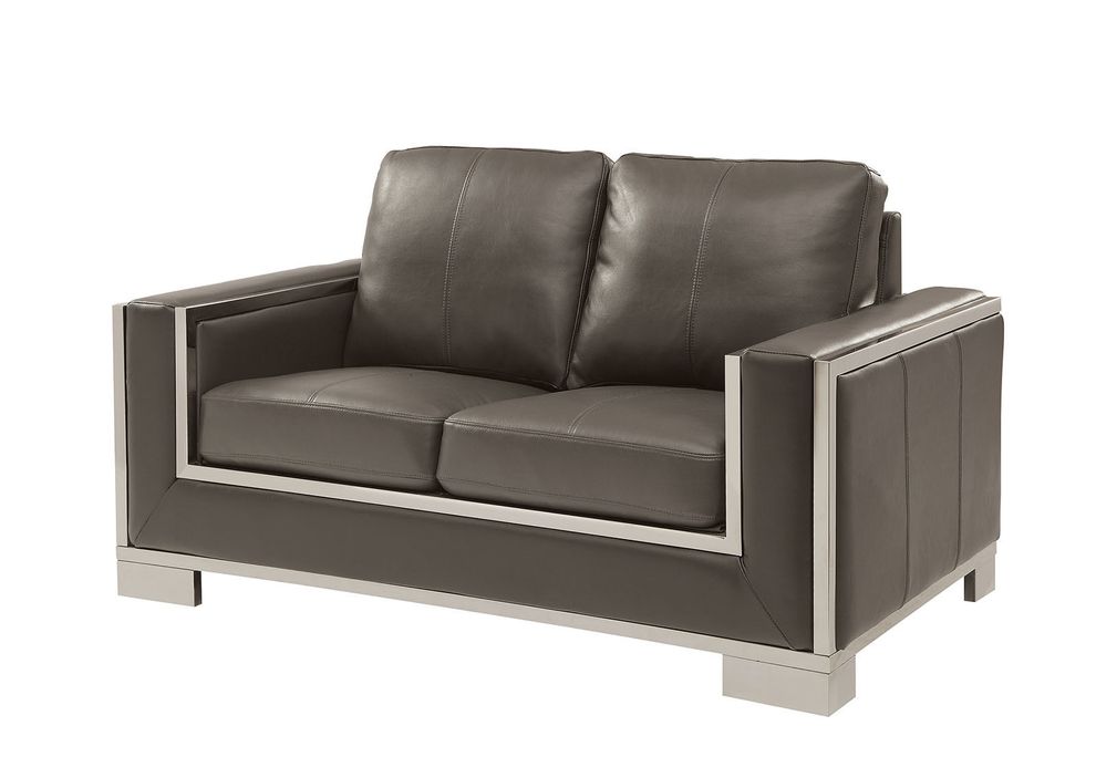 Gray contemporary leatherette loveseat by Furniture of America