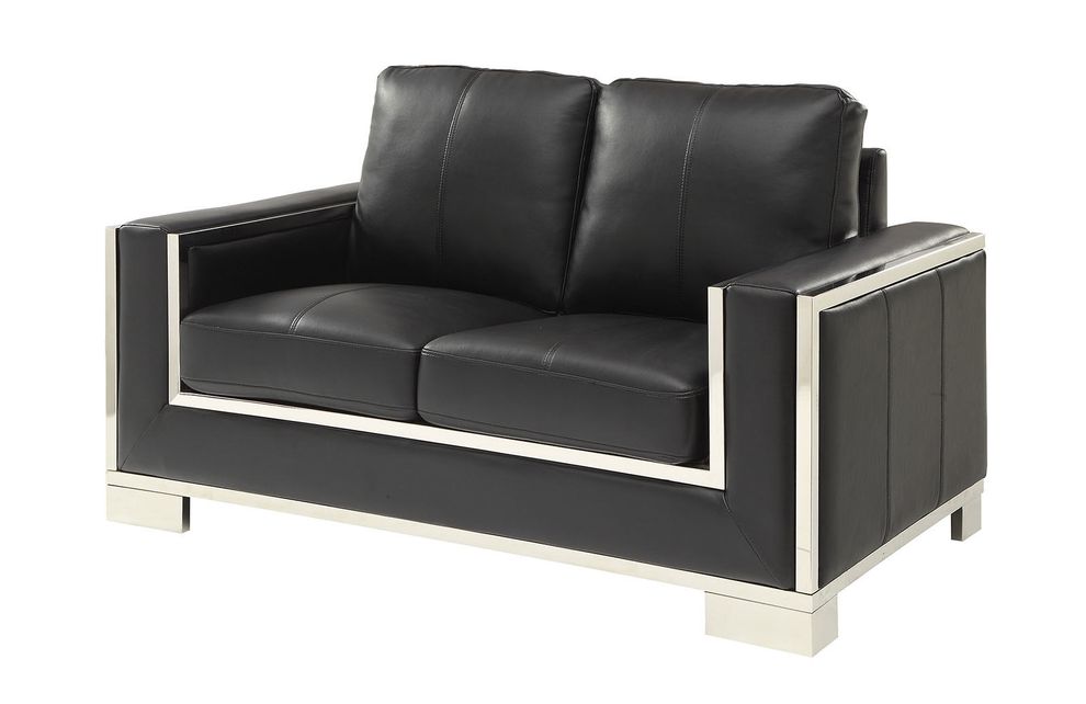 Black contemporary leatherette loveseat by Furniture of America