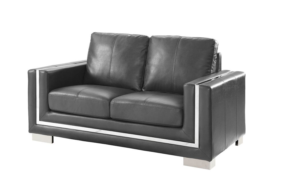 Contemporary gray leatherette loveseat w/ steel trim by Furniture of America