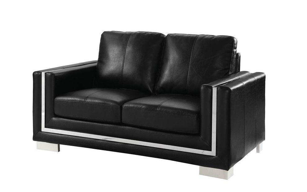 Contemporary black leatherette loveseat w/ steel trim by Furniture of America