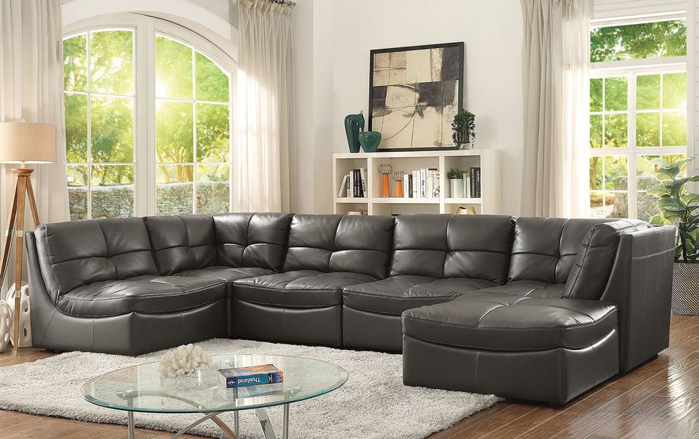 Gray leatherette 6pcs modular sectional sofa by Furniture of America