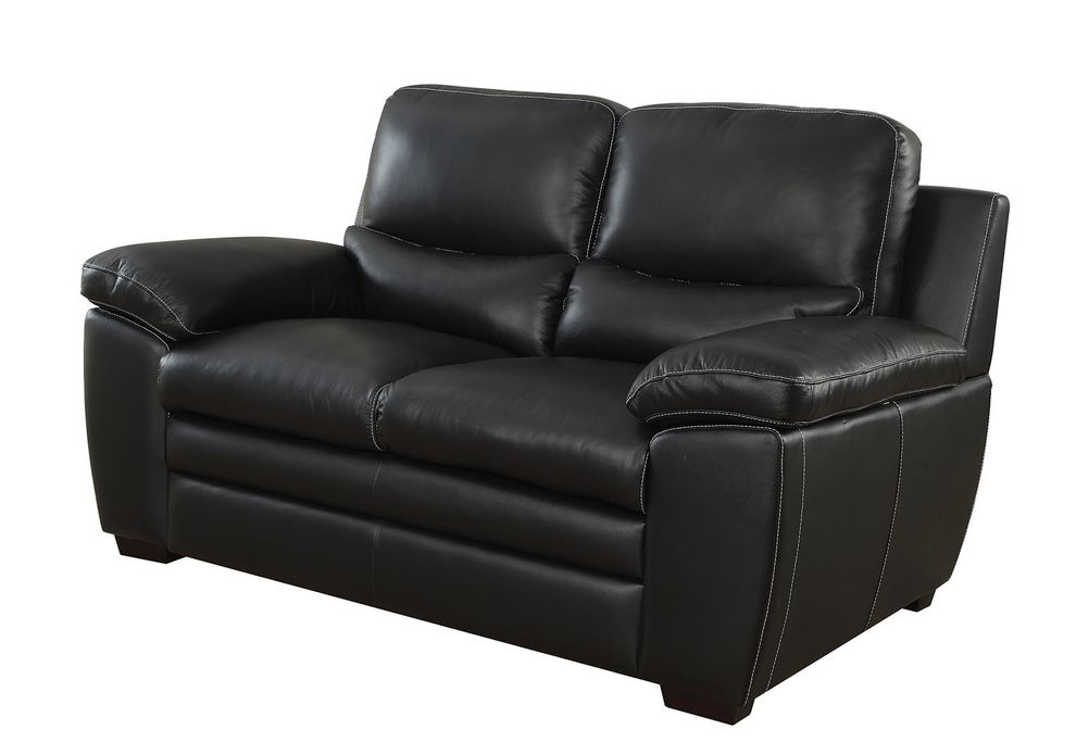 Black top grain leather match contemporary loveseat by Furniture of America