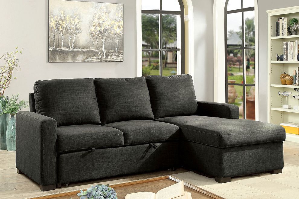 Dark gray fabric sectional w/ sleeper by Furniture of America