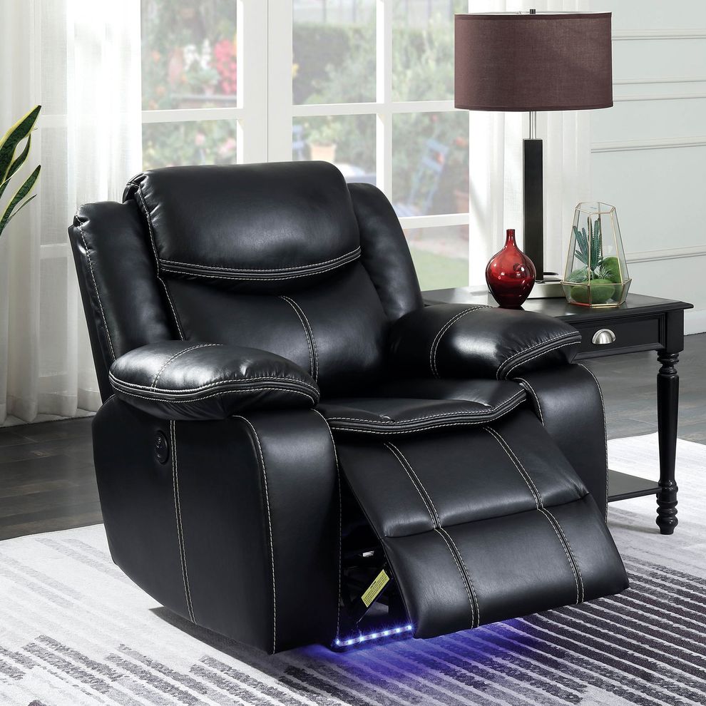Black Contemporary Recliner Chair w/ LED by Furniture of America