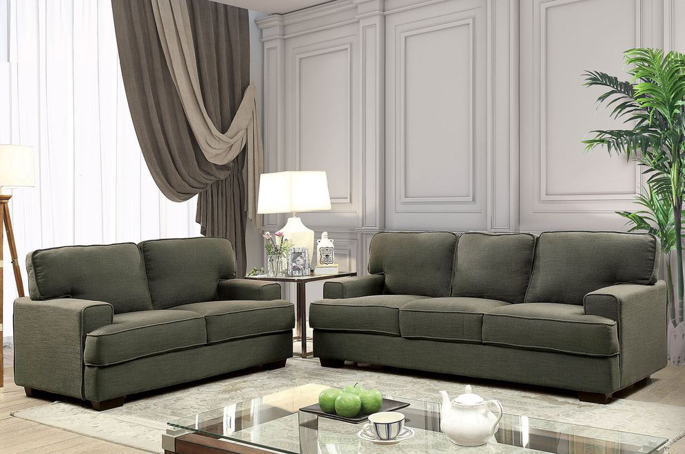 Gray linen-like fabric sofa in casual style by Furniture of America