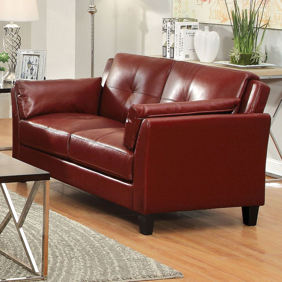 Casual red contemporary affordable loveseat by Furniture of America