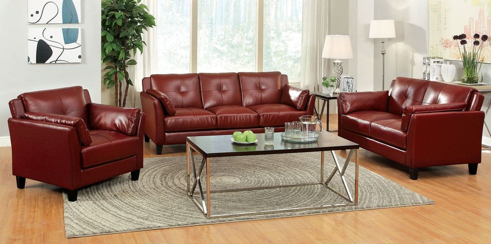 Casual red contemporary affordable sofa by Furniture of America