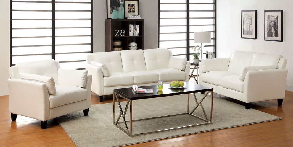 Casual white contemporary affordable sofa by Furniture of America