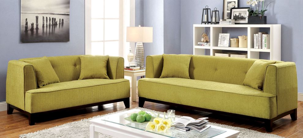 Tranitional style lemongrass fabric sofa by Furniture of America