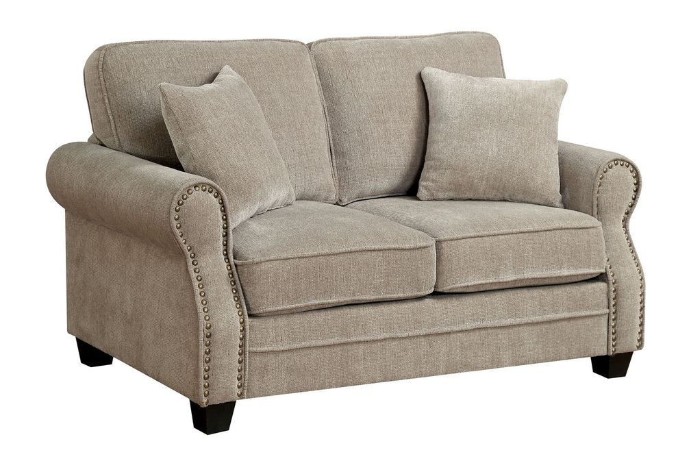 Tan brown chenille fabric casual style loveseat by Furniture of America