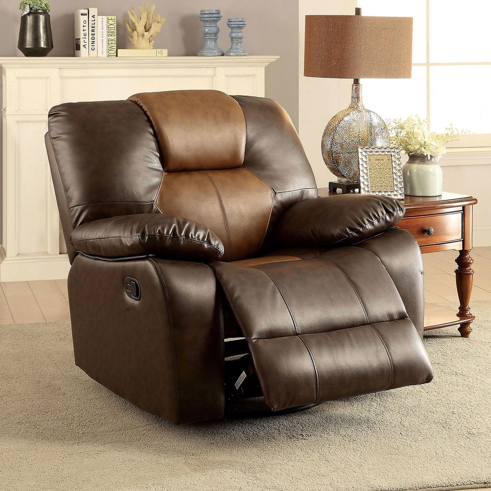 Dark Brown/Light Brown Transitional Recliner by Furniture of America