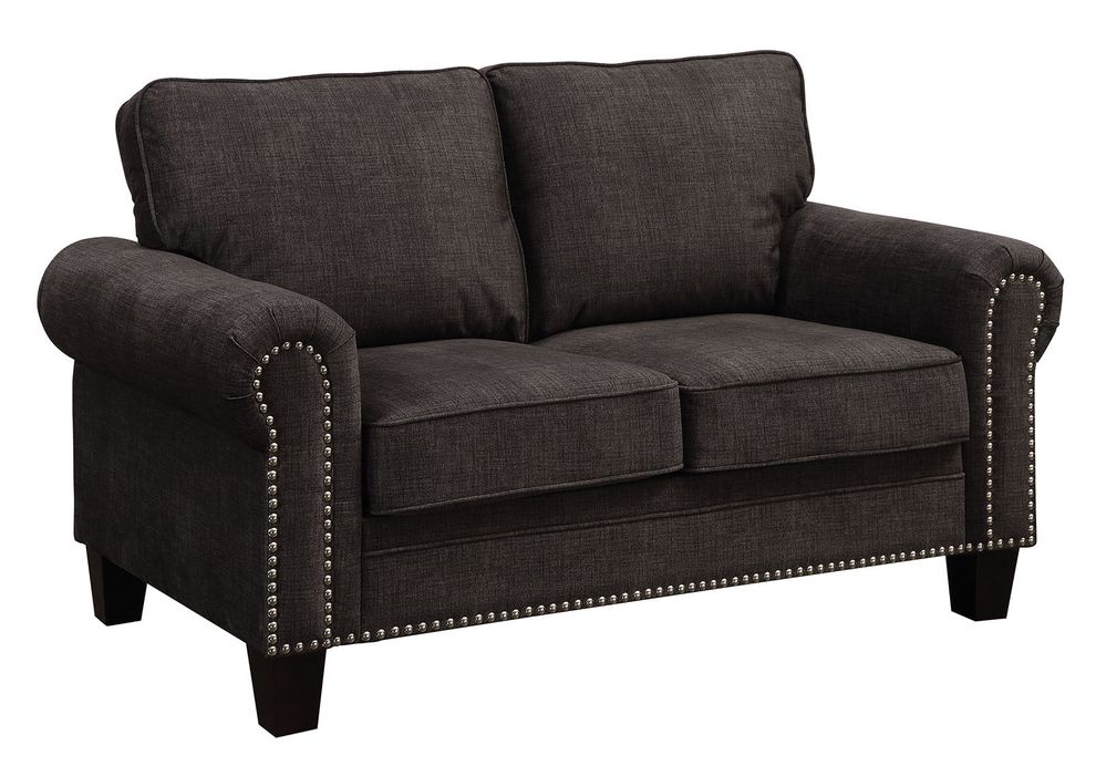 Dark gray fabric rolled arms transitional style loveseat by Furniture of America