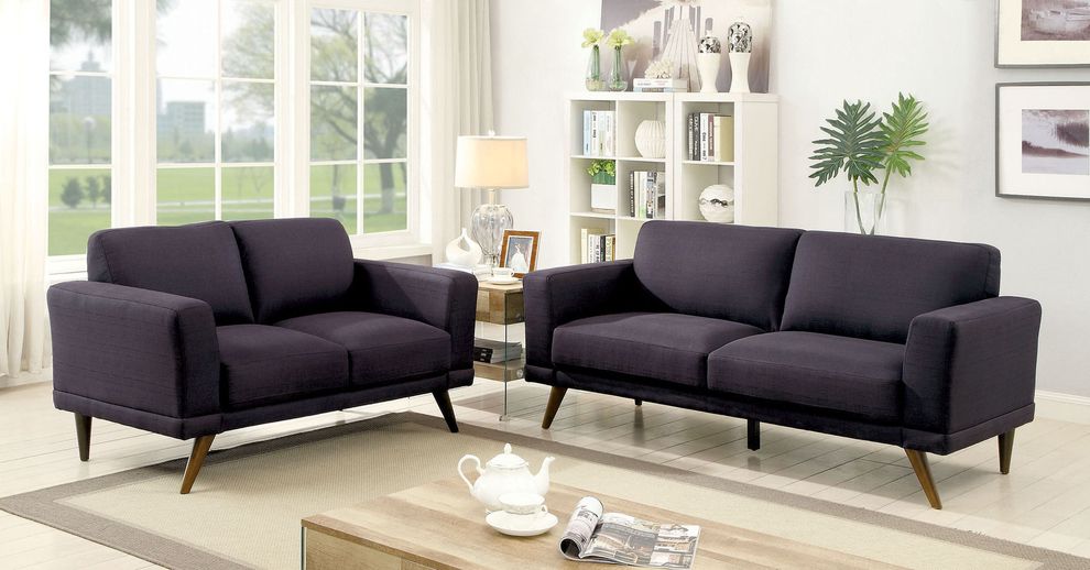 Black linen fabric modern style retro sofa by Furniture of America
