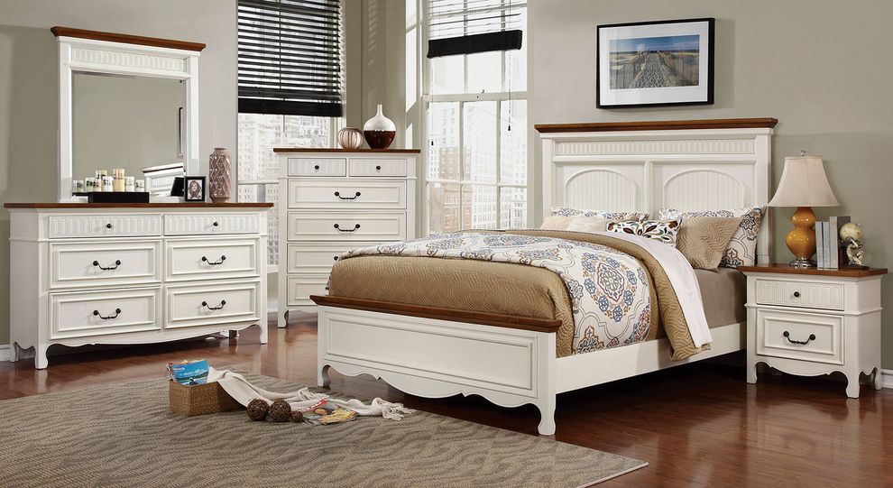 White/oak contemporary cottage style king bed by Furniture of America