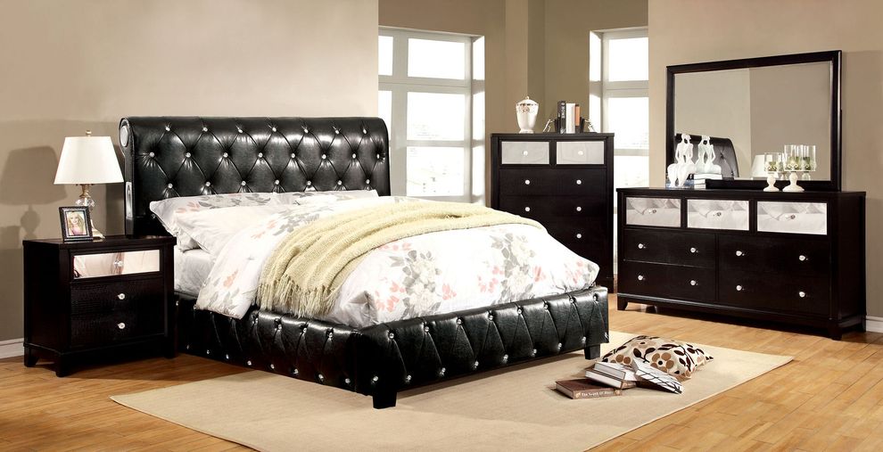Contemporary tufted full bed w/ bluetooth speakers by Furniture of America