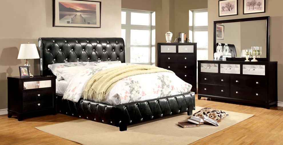 Contemporary tufted king bed w/ bluetooth speakers by Furniture of America