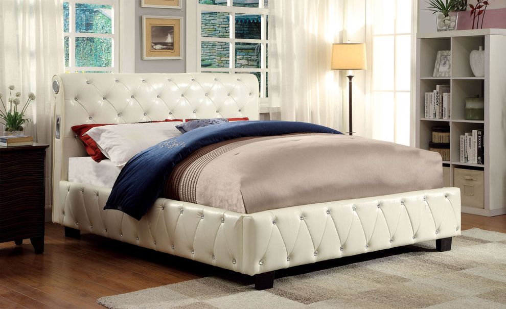 Contemporary tufted bed w/ bluetooth speakers by Furniture of America
