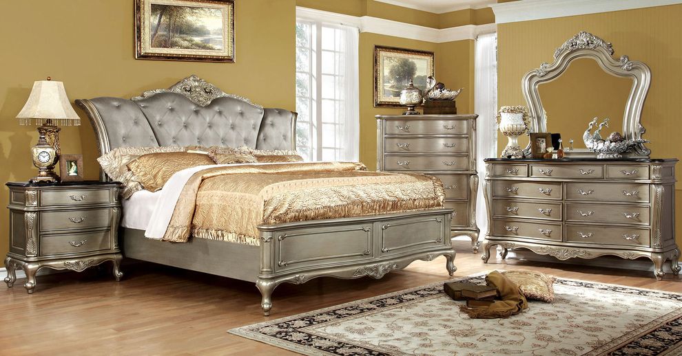 Traditional style padded fabric headboard king bed by Furniture of America