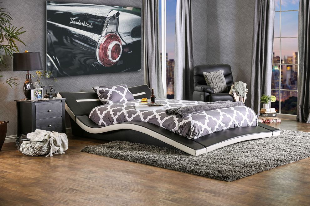 Ultra-low profile modern platform black/white king bed by Furniture of America