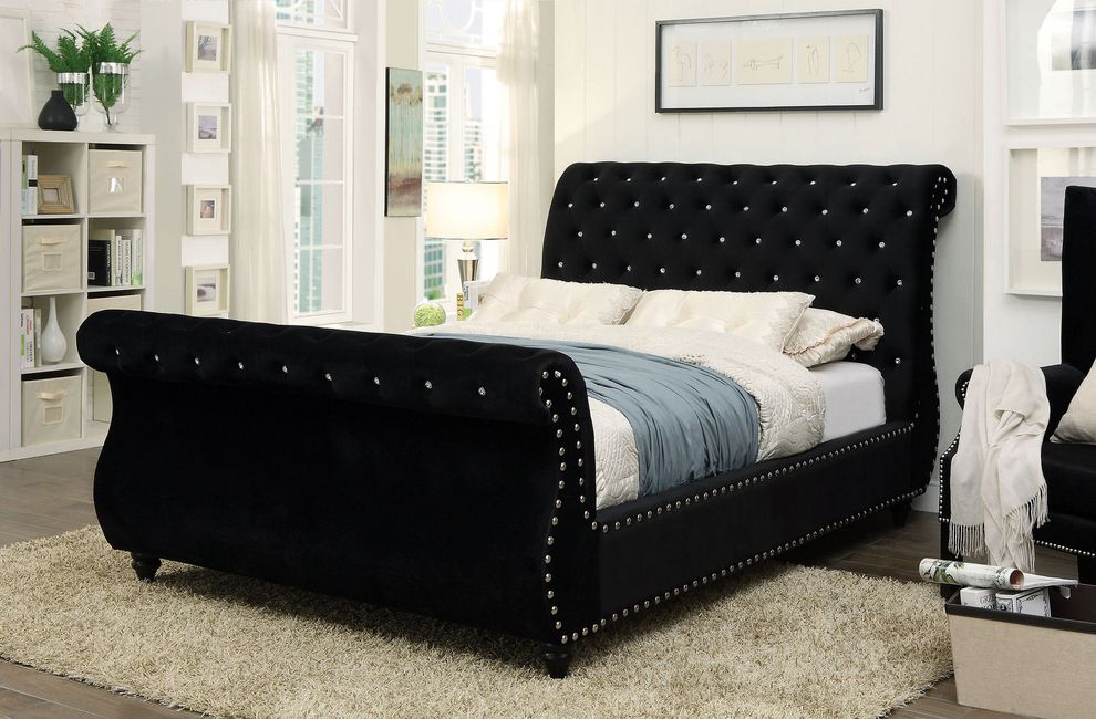 Contemporary platform king bed with tufted hb/fb by Furniture of America